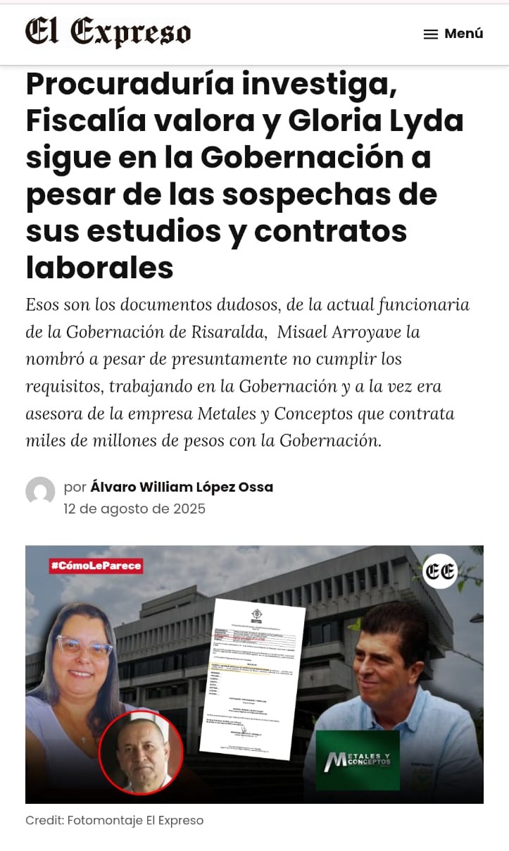 Lo denunciamos en 2024 y la Procuraduría nos da la razón y formuló cargos contra Gloria Lyda López funcionaria de la Gobernación 2 lo denunciamos en 2024 y la procuraduria nos da la razon y formulo cargos contra gloria lyda lopez funcionaria de la gobernacion lyda 1 ee