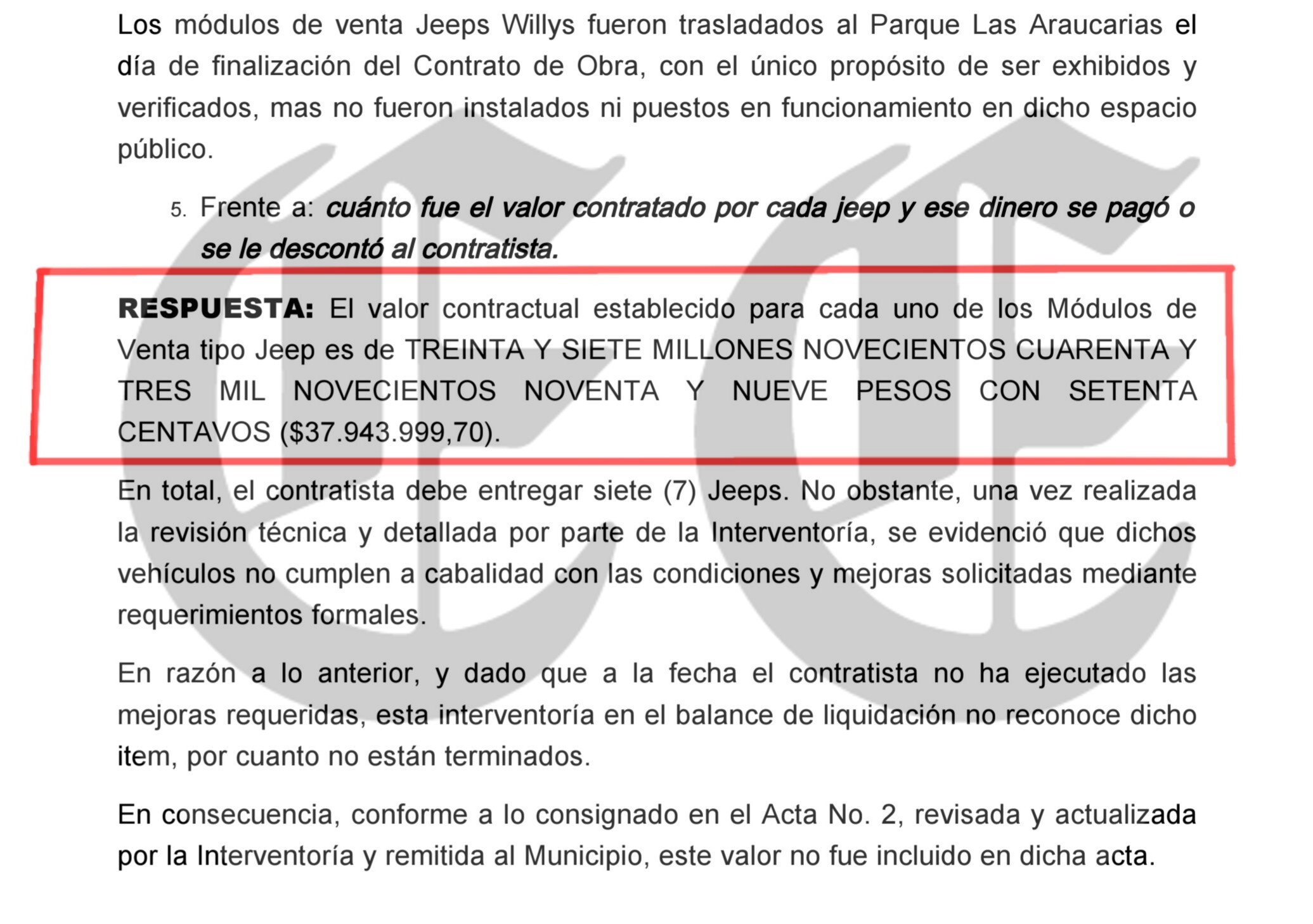 un contrato de toro por 3 796 millones incumplimientos modulos jeep deteriorandose y silencio selectivo en santa rosa 19