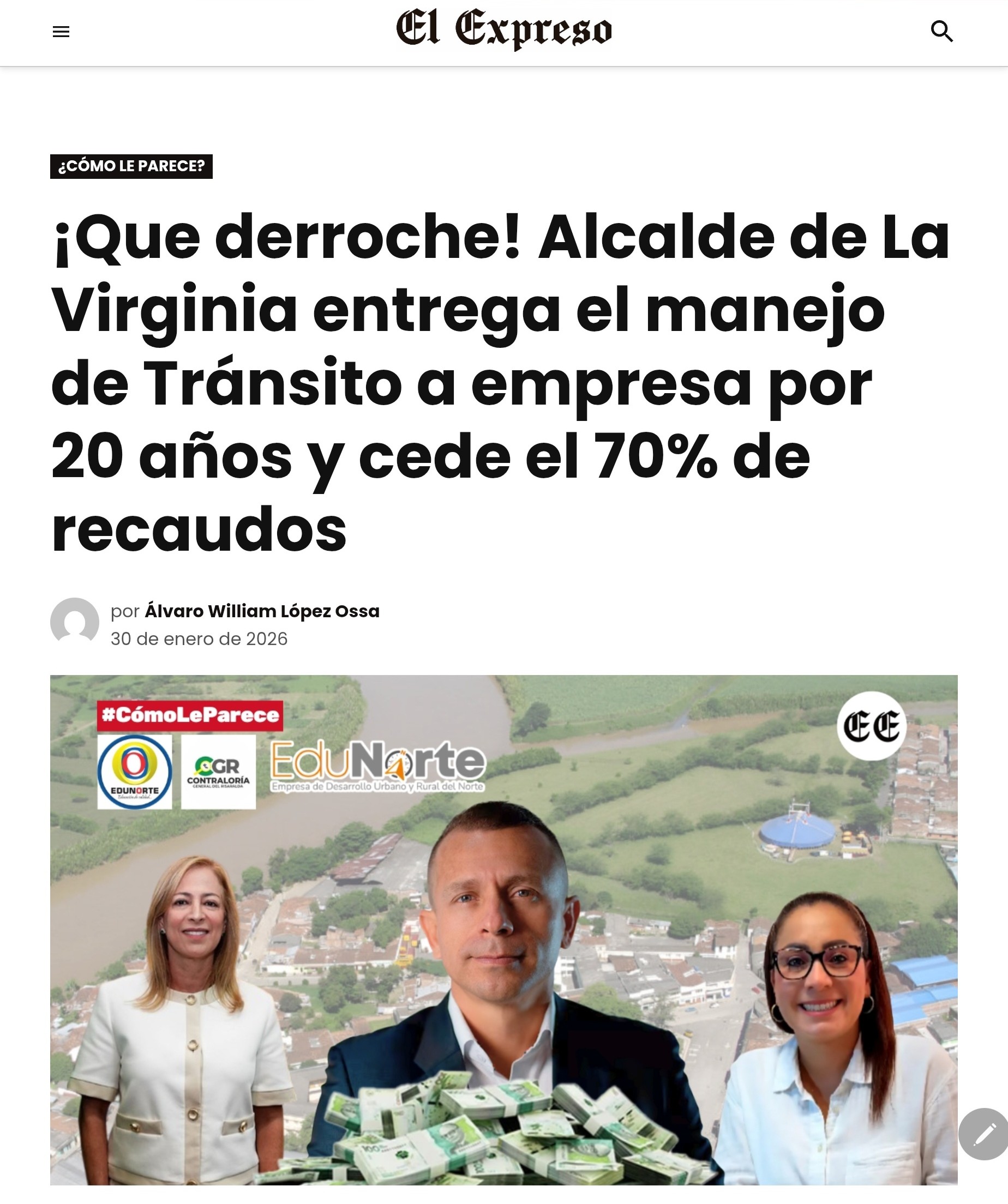 Alcalde de la Virginia en la mira de la Fiscalía por contrato millonario 2 alcalde de la virginia en la mira de la fiscalia por contrato millonario 1