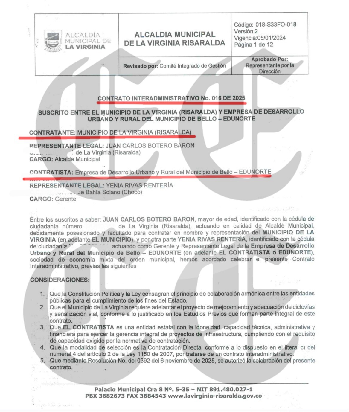 Alcalde de la Virginia en la mira de la Fiscalía por contrato millonario 3 alcalde de la virginia en la mira de la fiscalia por contrato millonario 2