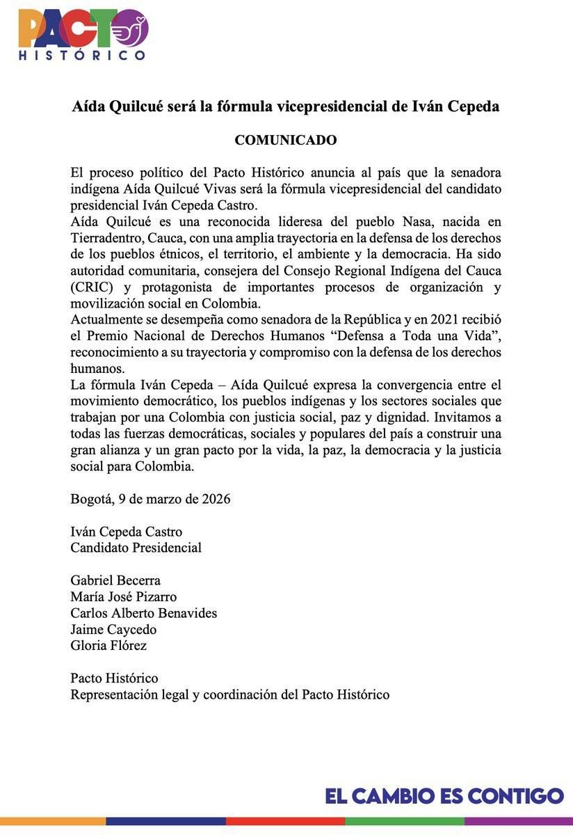 ivan cepeda anuncia su formula vicepresidencial aida quilcue img 20260309 wa0020