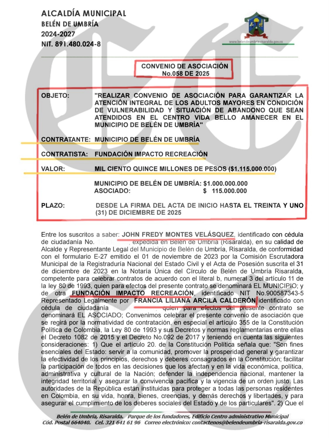 que descaro presunto detrimento de 764 millones en convenio de 1 500 millones que firmo alcalde de belen para atender ancianos 1