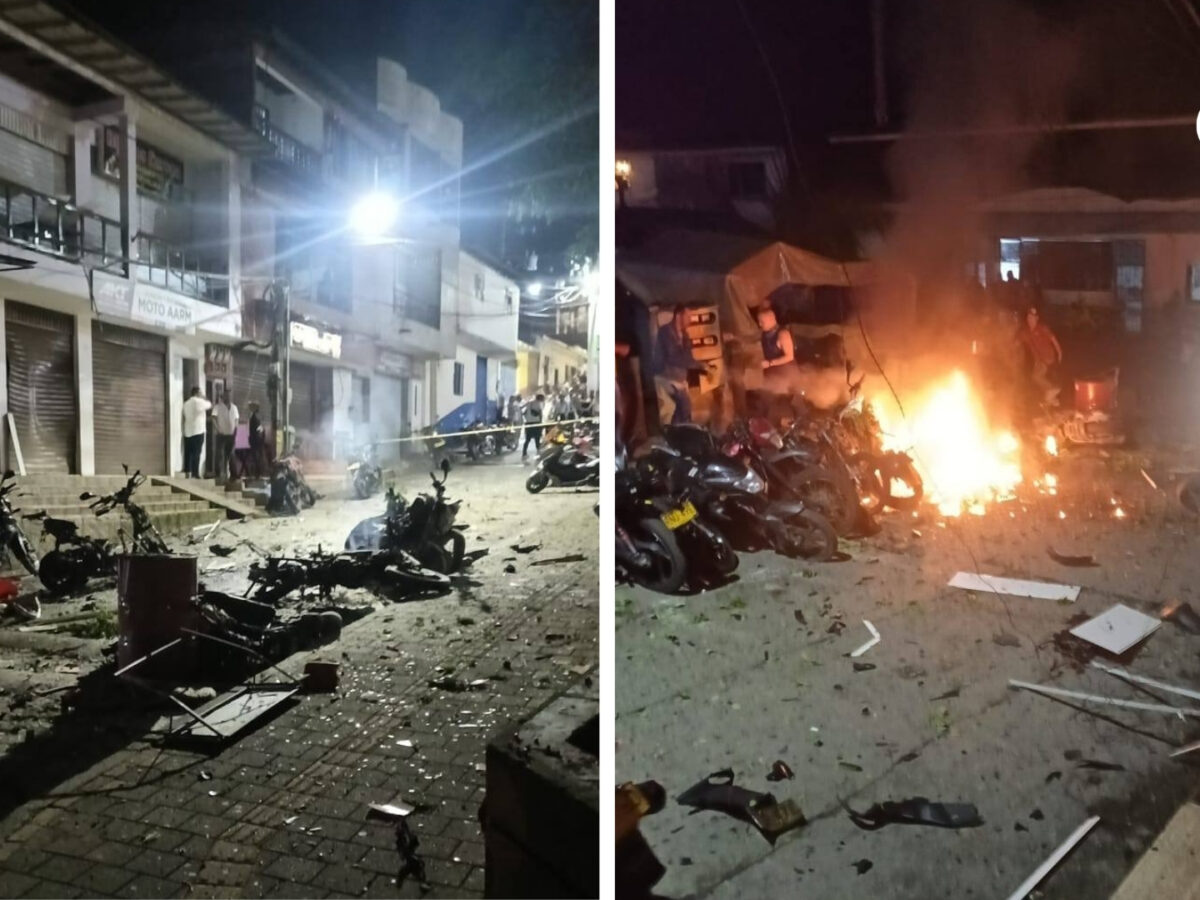 Explosión con moto bomba en Briceño genera pánico y deja un policía herido