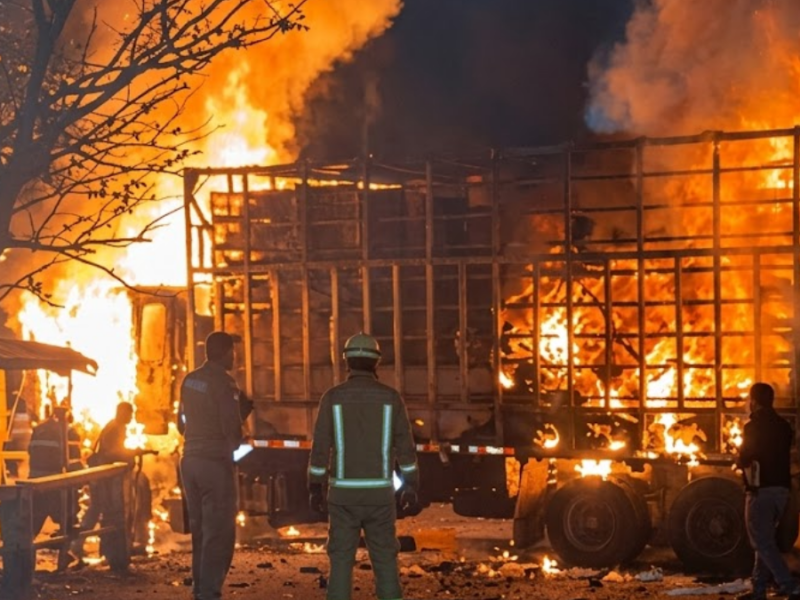 Camión incinerado por disidencias corta paso en Río Claro, Jamundí