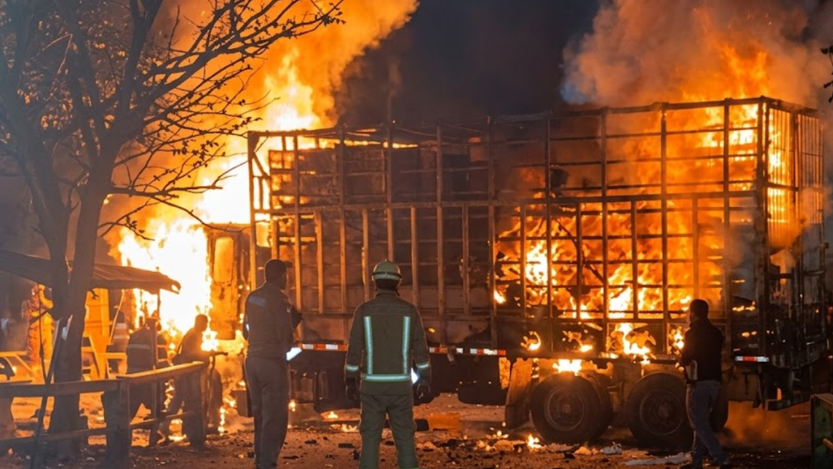 camion incinerado por disidencias corta paso en rio claro jamundi jamundi incendio