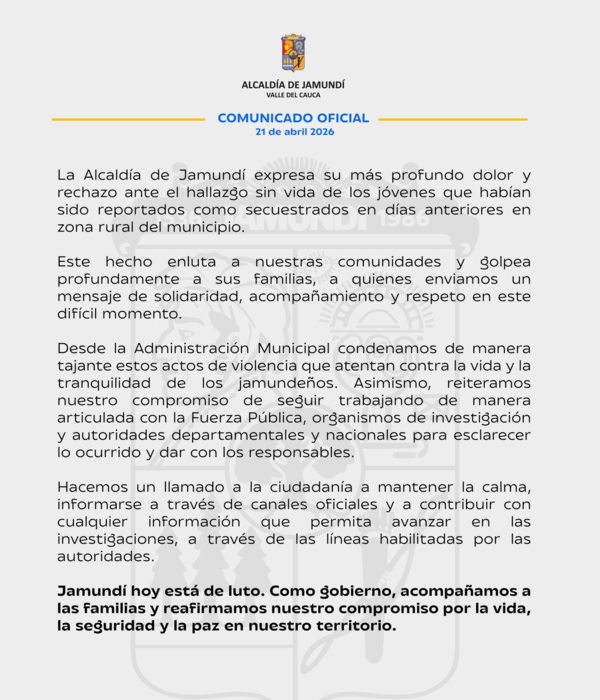 confirman asesinato de los cuatro jovenes desaparecidos en jamundi image