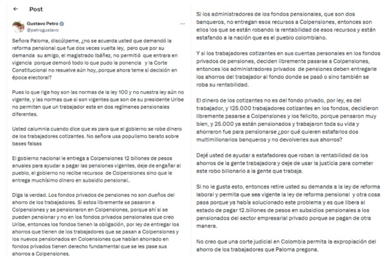 Gustavo Petro cuestiona a Paloma Valencia por presunto conflicto de ...