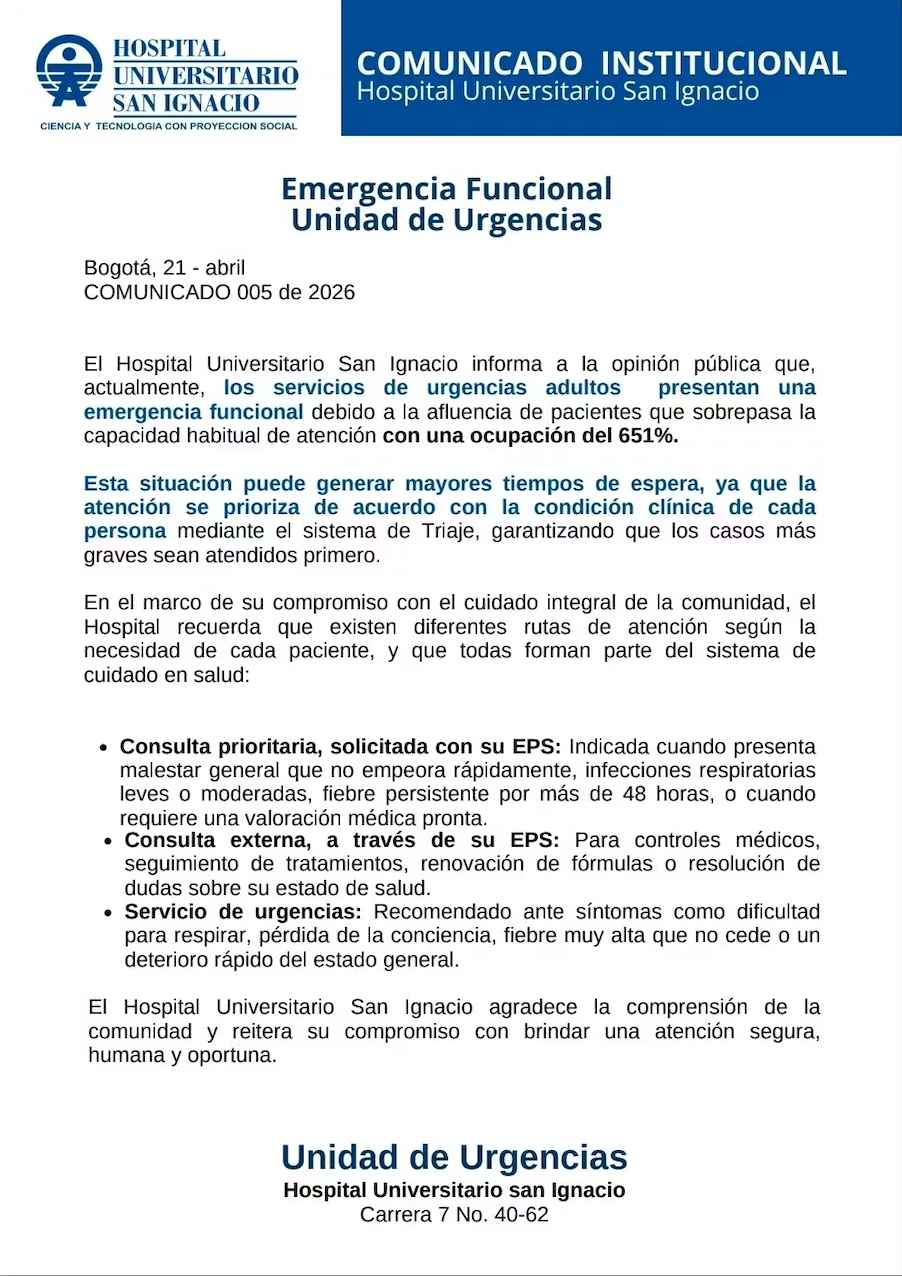 hospital universitario san ignacio se declara en emergencia funcional por ocupacion critica del 651 image e1776870695764