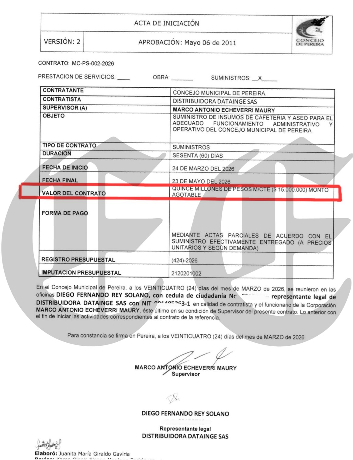 a procuraduria marco echevery secretario del concejo por contrato de 107 millones p2