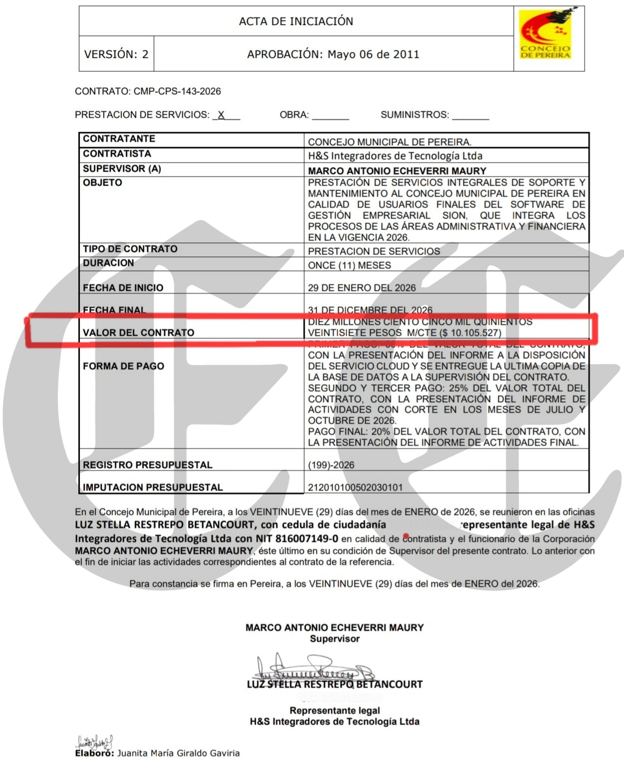 a procuraduria marco echevery secretario del concejo por contrato de 107 millones p4