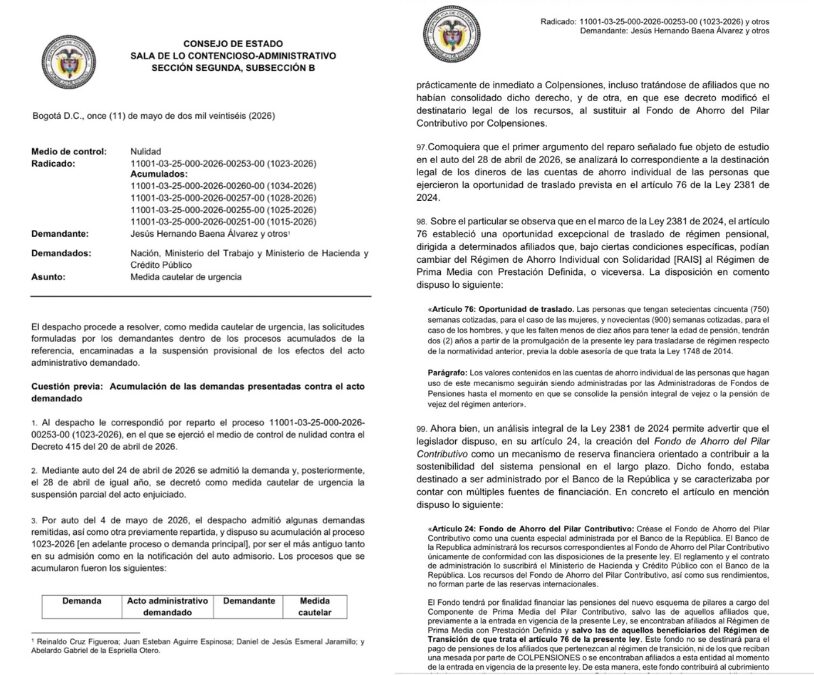 consejo de estado tumba decreto del gobierno para trasladar ahorros pensionales privados a colpensiones consejo de estado tumba decreto e1778618382697