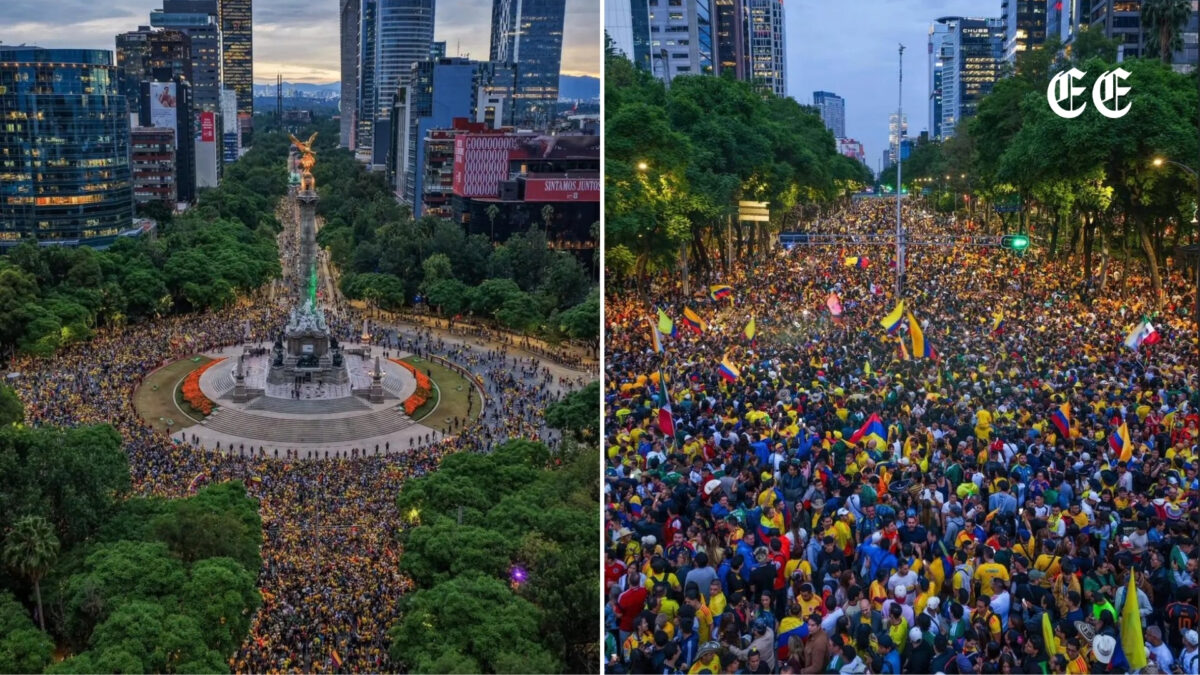 Hinchas colombianos se toman el Ángel de la Independencia en México con impresionante banderazo antes del debut mundialista 1 hinchas colombianos se toman el angel de la independencia en mexico con impresionante banderazo antes del debut mundialista banderazo colombiano en mexico redes sociales