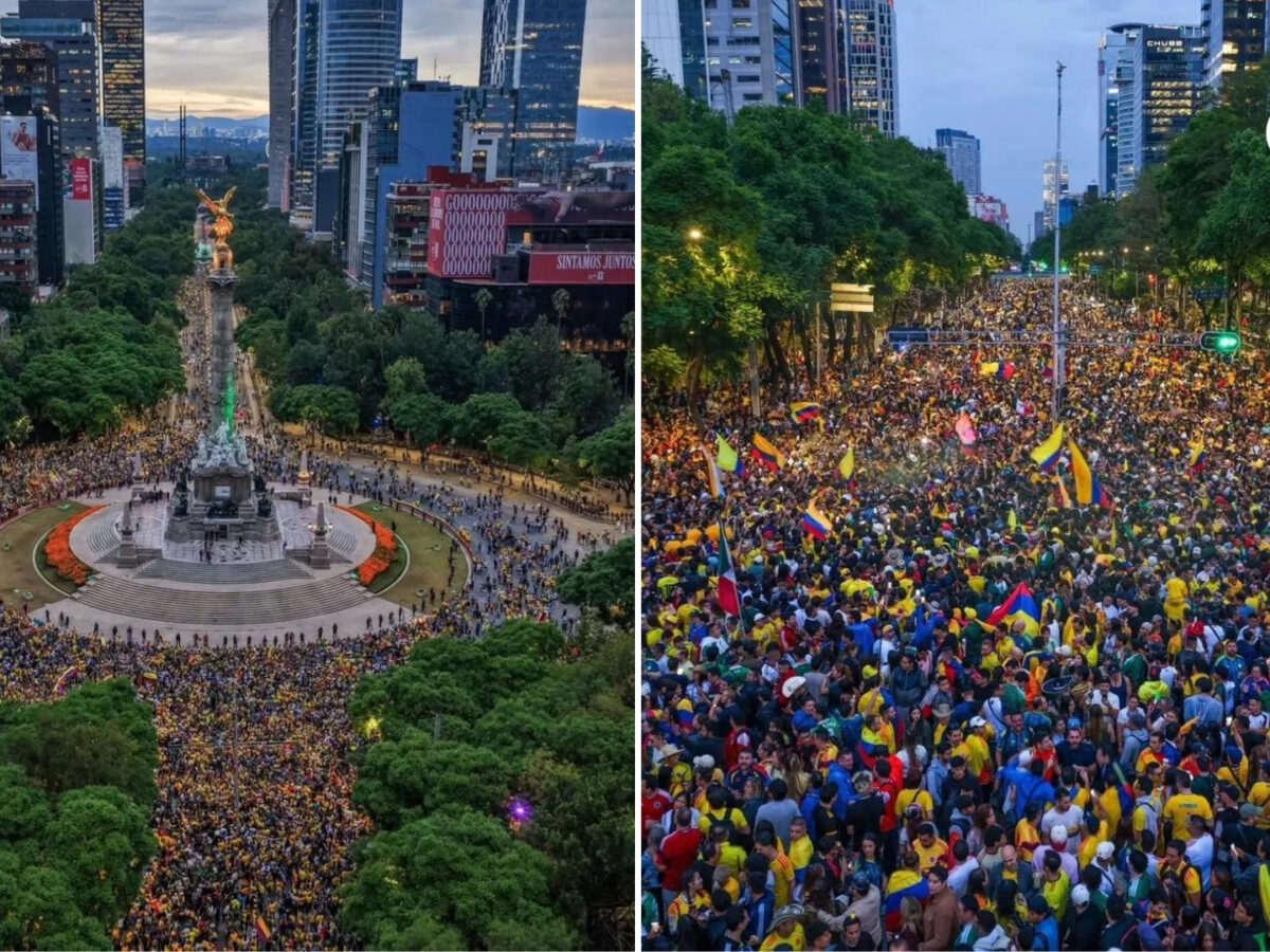 Hinchas colombianos se toman el Ángel de la Independencia en México con impresionante banderazo antes del debut mundialista