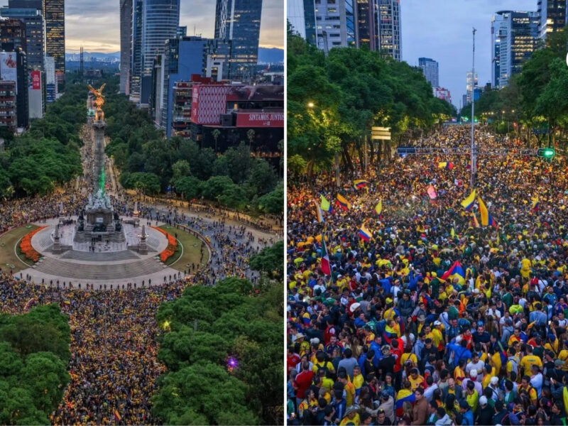 hinchas colombianos se toman el angel de la independencia en mexico con impresionante banderazo antes del debut mundialista banderazo colombiano en mexico redes sociales