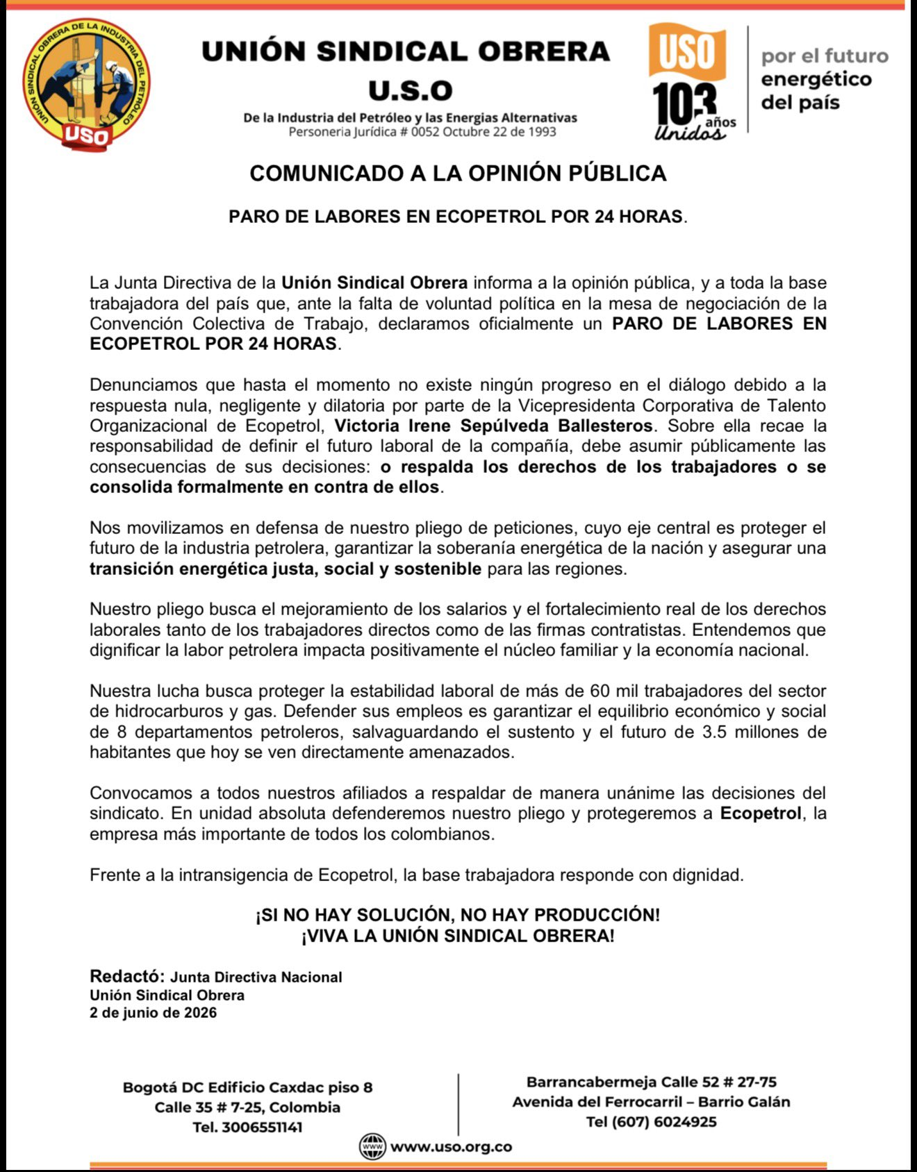 paro de 24 horas en ecopetrol bloquea el ingreso a la refineria de barrancabermeja image 2