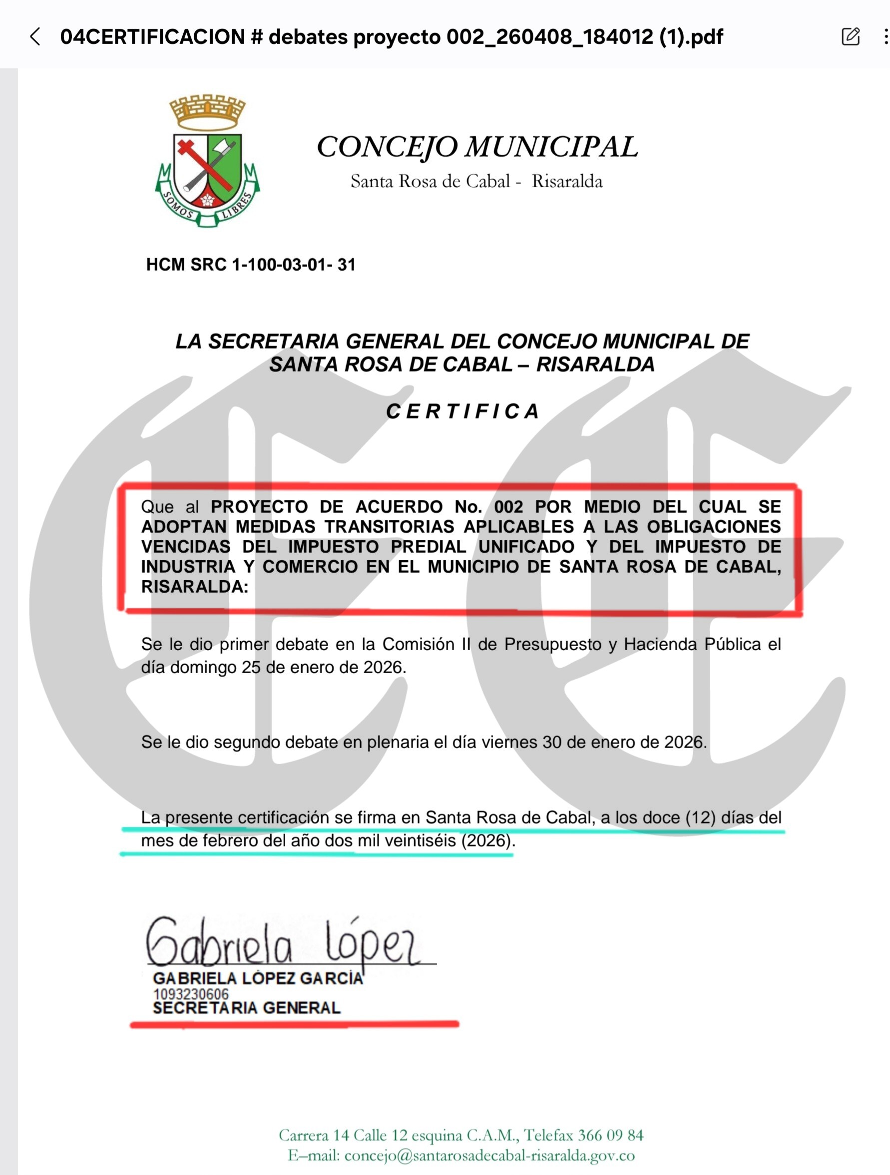 Procuraduría apertura investigación a alcalde de Santa Rosa de Cabal, funcionarios y concejales 25 procuraduria apertura investigacion a alcalde de santa rosa de cabal funcionarios y concejales e 1
