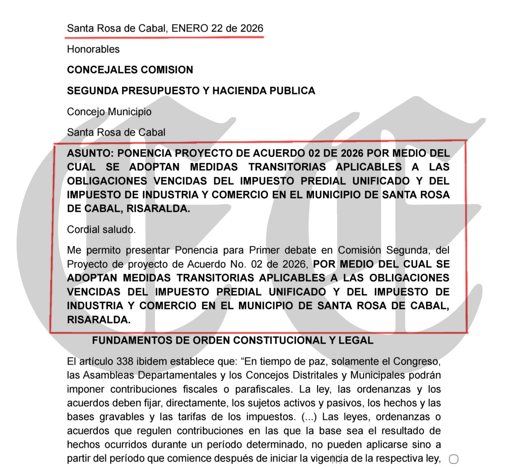 Procuraduría apertura investigación a alcalde de Santa Rosa de Cabal, funcionarios y concejales 26 procuraduria apertura investigacion a alcalde de santa rosa de cabal funcionarios y concejales f1