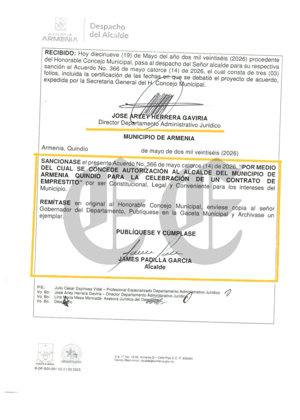 que grave denuncian proceso para emprestito por 100 000 millones de la alcaldia de armenia 1