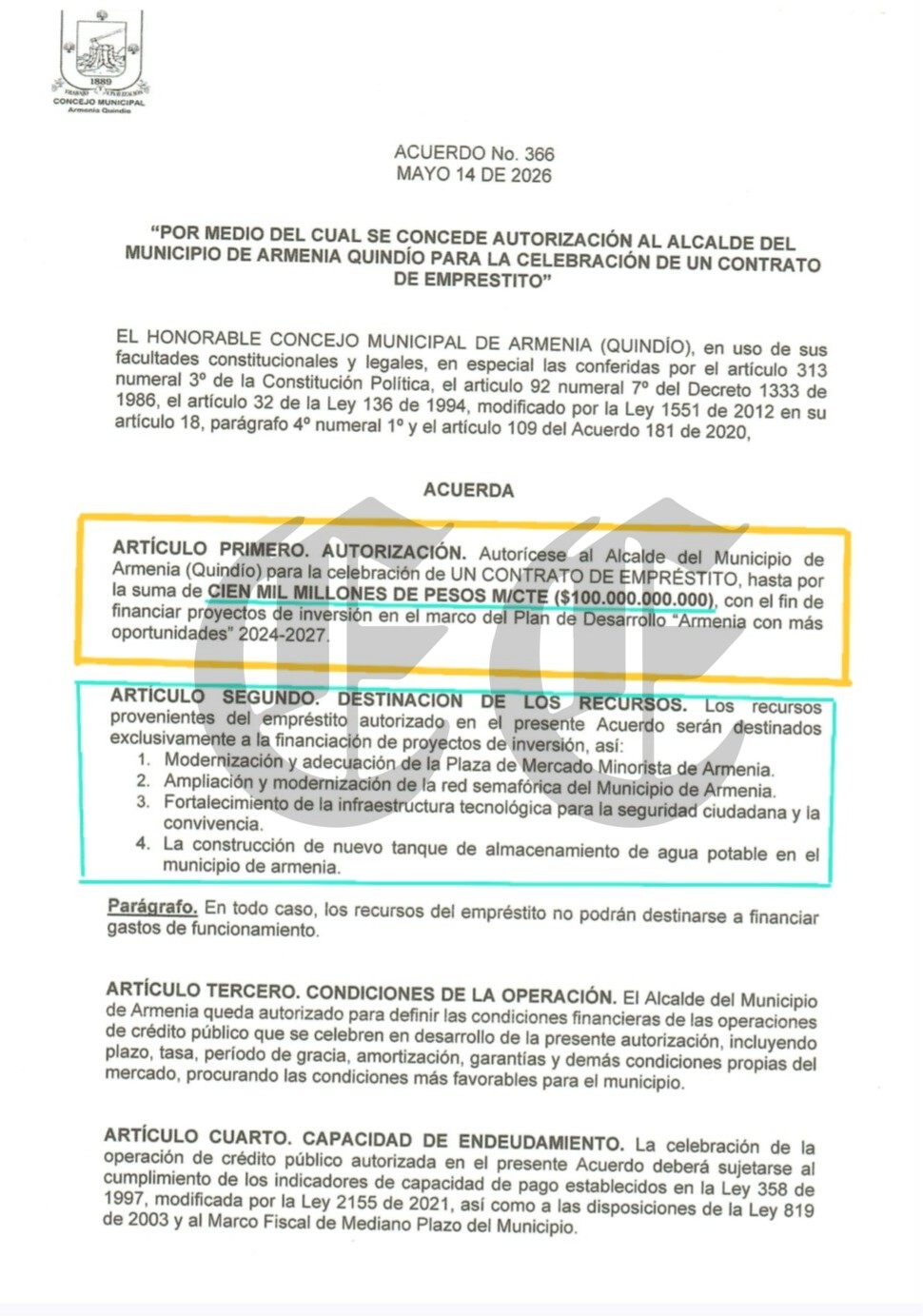 que grave denuncian proceso para emprestito por 100 000 millones de la alcaldia de armenia 2