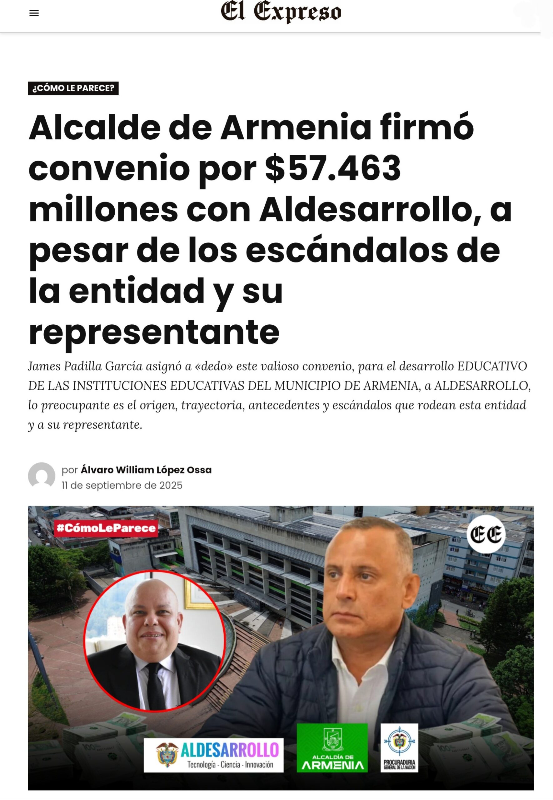 el carrusel digital de armenia 1 contratos por 123 899 millones con aldesarrollo alcalde james padilla y la denuncia en fiscalia 1 scaled