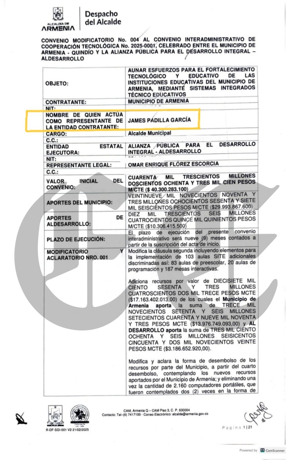 el carrusel digital de armenia 1 contratos por 123 899 millones con aldesarrollo alcalde james padilla y la denuncia en fiscalia 2025