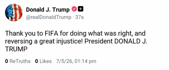 INFANTINO - FIFA, vergüenza mundial 2 fifa revoca la sancion al goleador folarin balogun tras una llamada de donald trump captura de pantalla 2026 07 06 095208