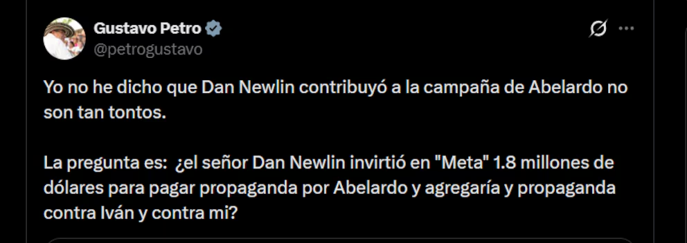 Newlin desmiente a Petro y le exige retractarse por acusaciones de financiación ilegal 3 newlin desmiente a petro y le exige retractarse por acusaciones de financiacion ilegal image 1