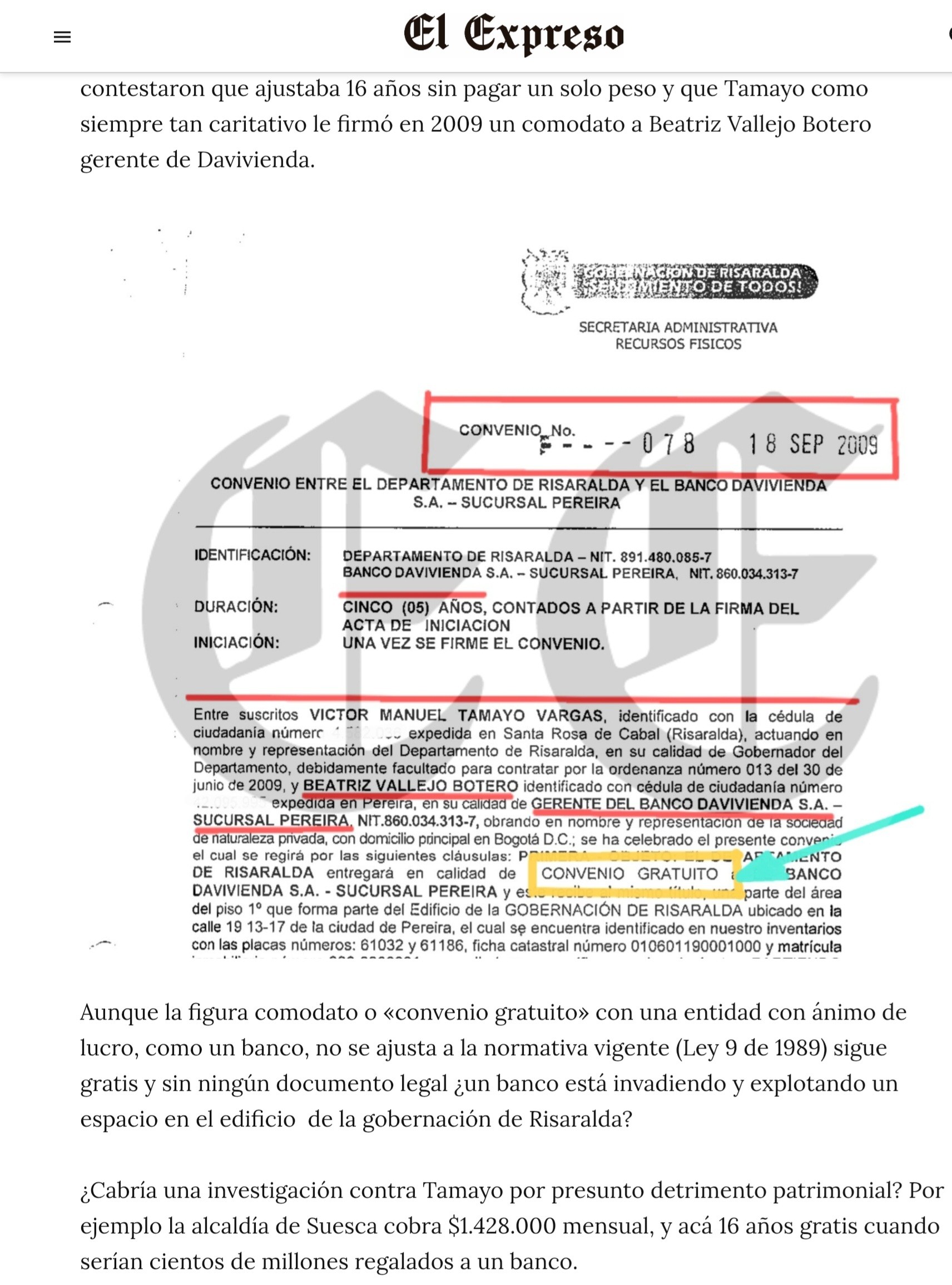 $81 millones perdidos: Davivienda 16 años con cajeros gratis en la gobernación y Tamayo firmó ese comodato 6 1 1 1