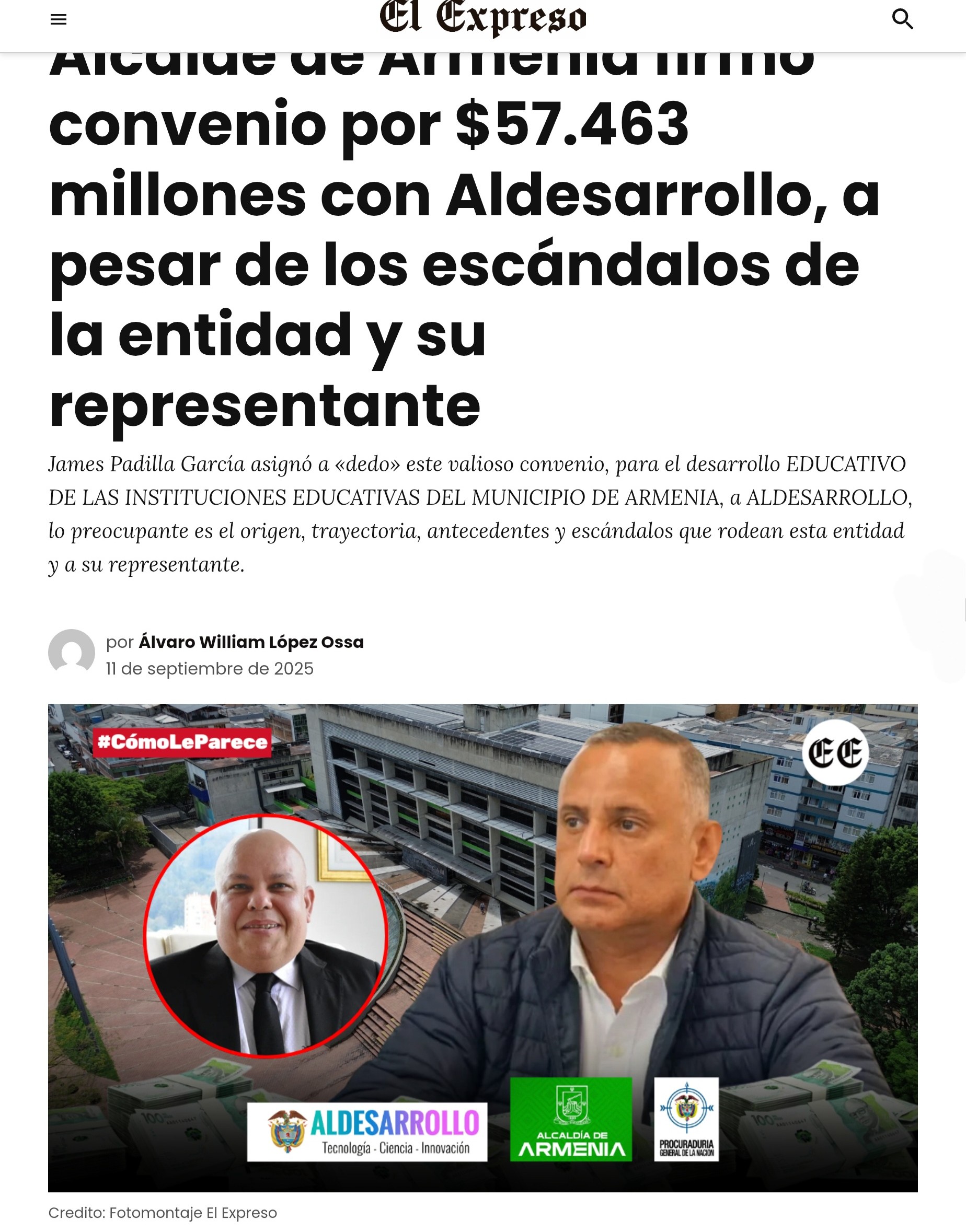alcalde james padilla debe responder por que armenia no puede educar virtualmente despues del terremoto si pago mas de 130 mil millones por un ecosistema digital educativo 1 1