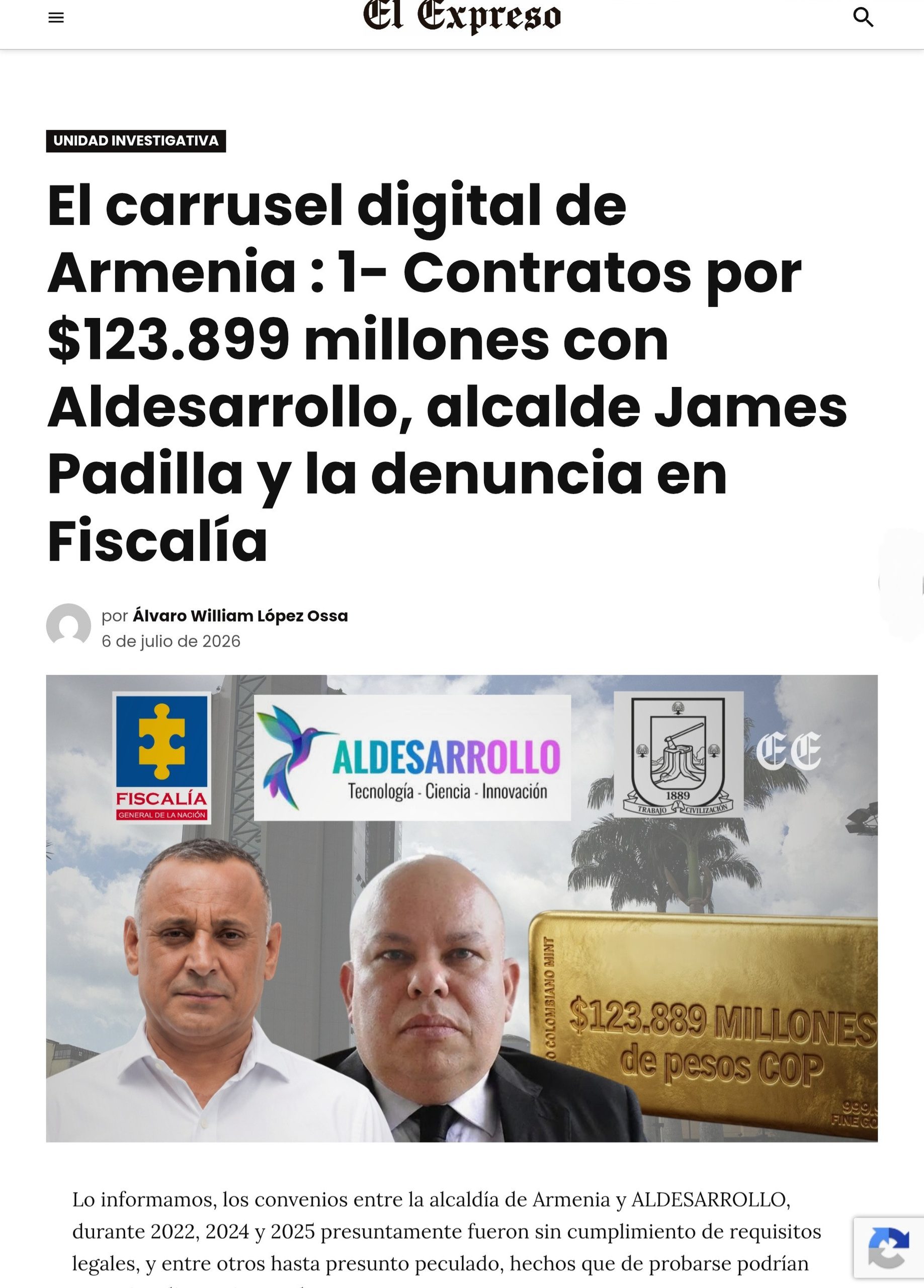 alcalde james padilla debe responder por que armenia no puede educar virtualmente despues del terremoto si pago mas de 130 mil millones por un ecosistema digital educativo 2 scaled alcalde james padil