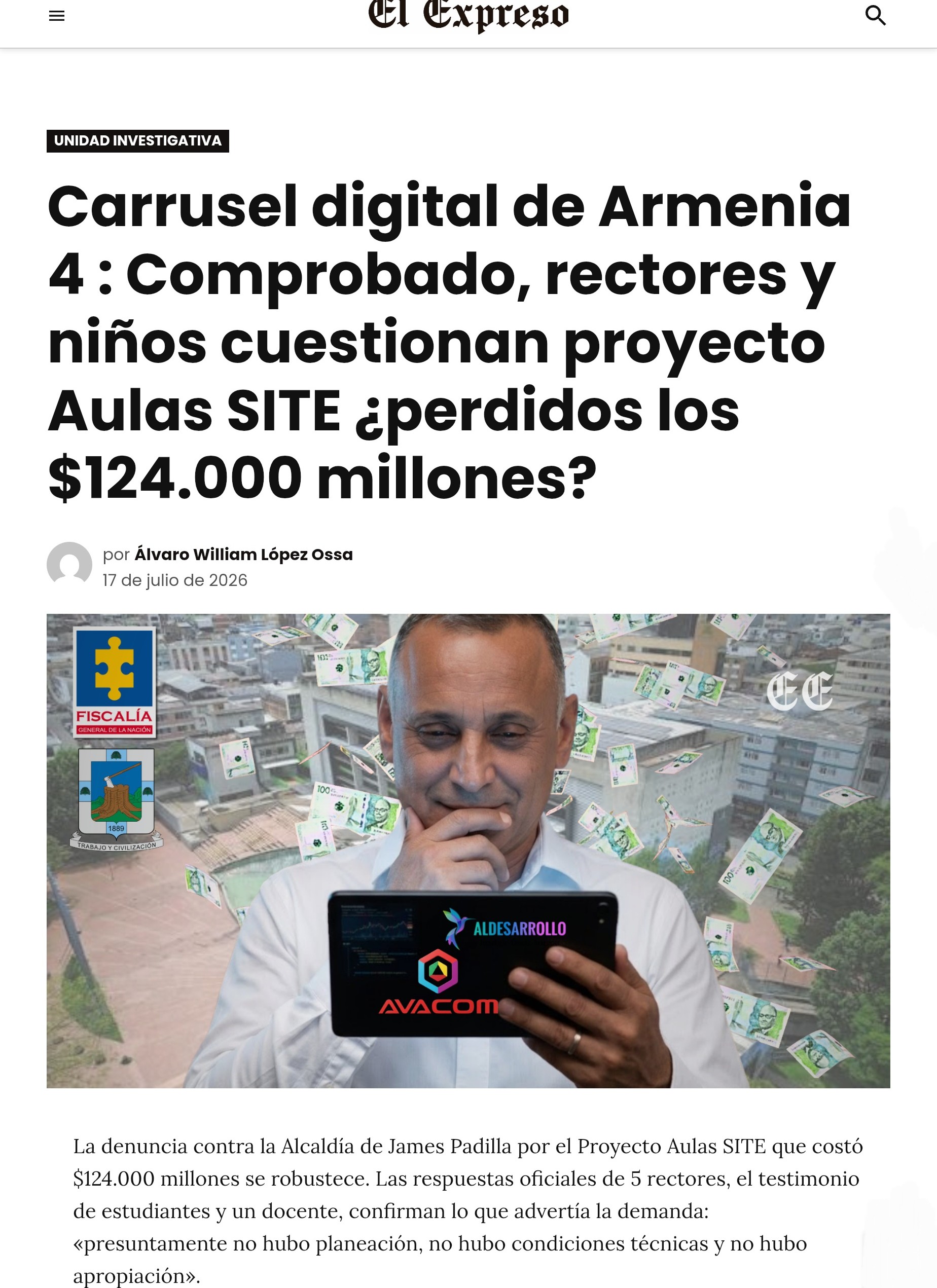 alcalde james padilla debe responder por que armenia no puede educar virtualmente despues del terremoto si pago mas de 130 mil millones por un ecosistema digital educativo 4