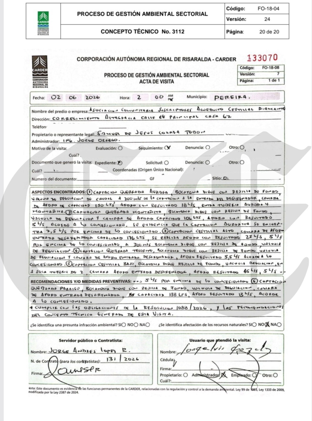 Carder inició proceso sancionatorio ambiental a Acueducto Cestillal El Diamante 9 carder inicio proceso sancionatorio ambiental a acueducto cestillal el diamante 1
