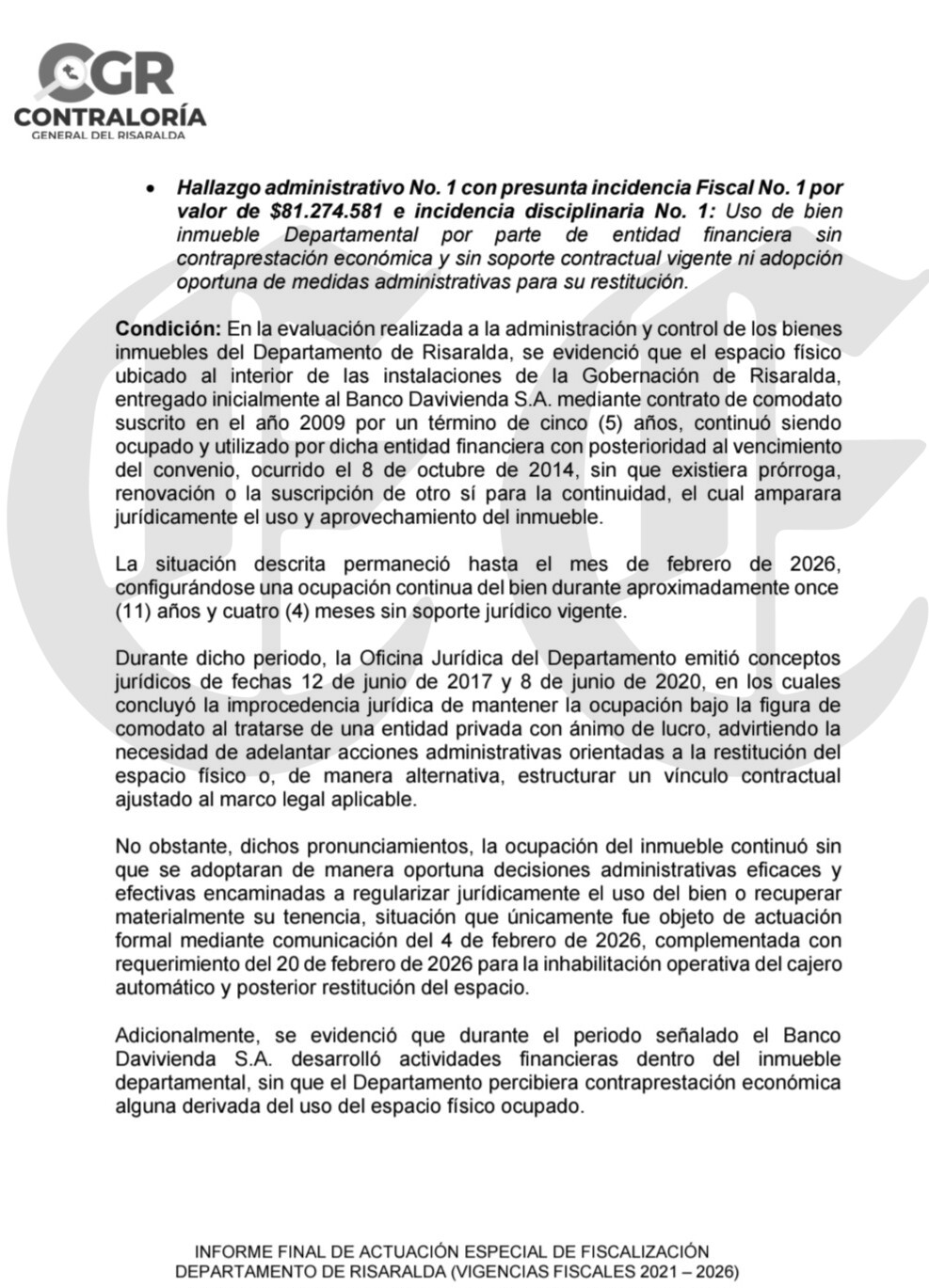 $81 millones perdidos: Davivienda 16 años con cajeros gratis en la gobernación y Tamayo firmó ese comodato 10 h1 h1