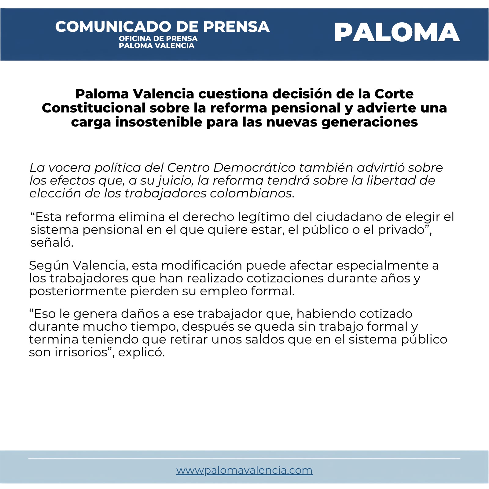 paloma valencia cuestiona la decision de la corte constitucional frente a la nueva reforma pensional 2