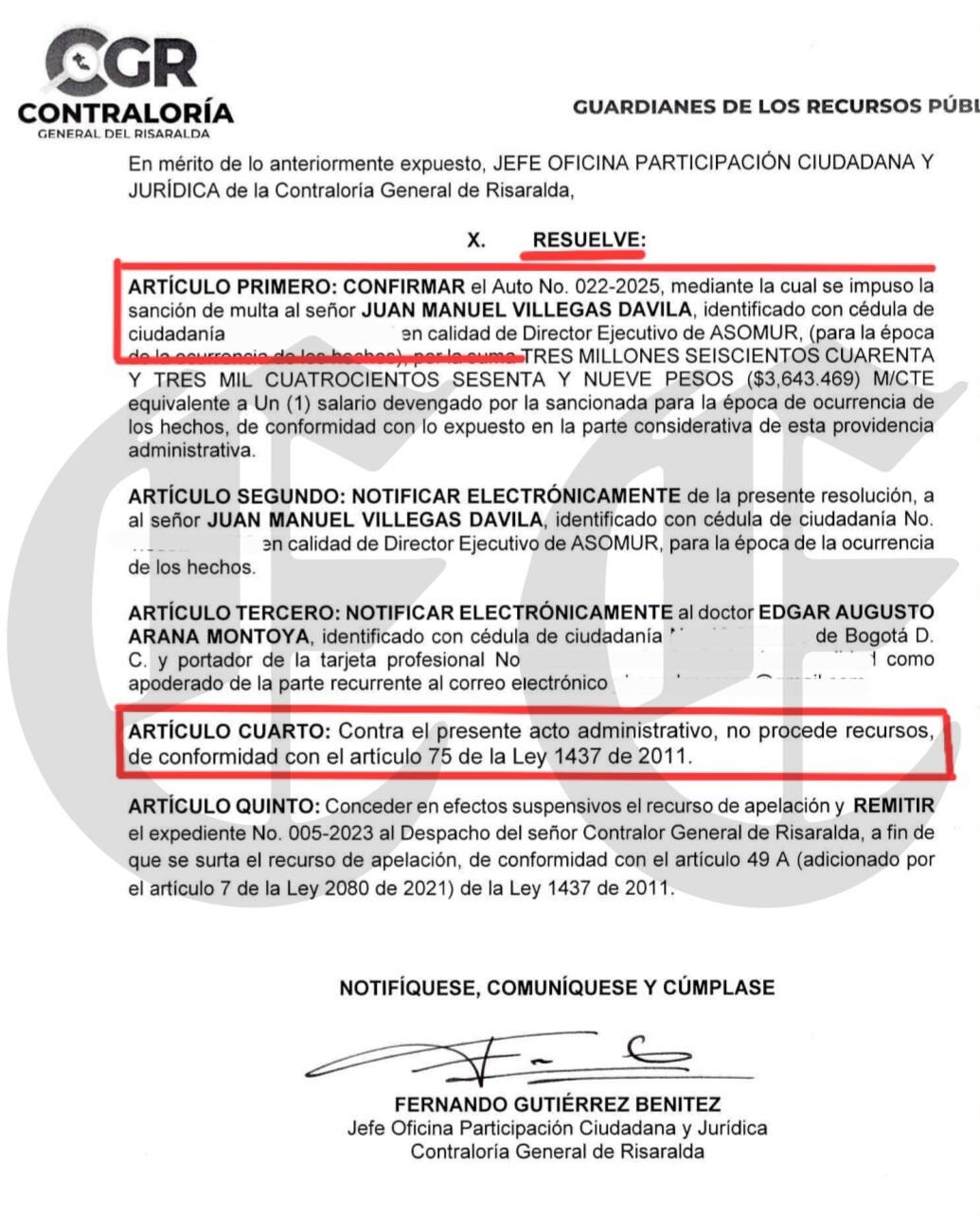 procuraduria sanciona por cuatro meses al director de asomur s
