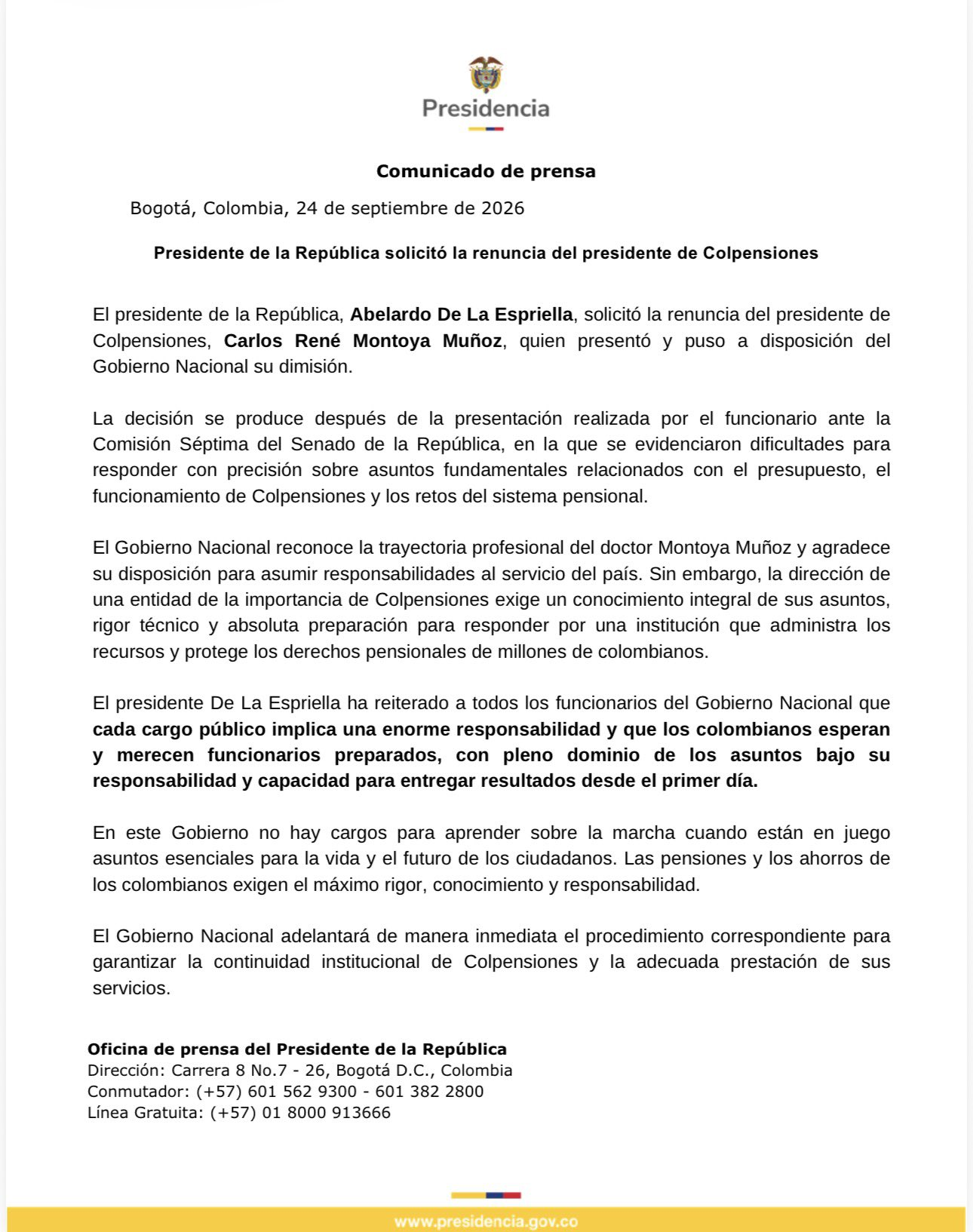 abelardo de la espriella exige la renuncia inmediata del presidente de colpensiones carlos rene montoya image