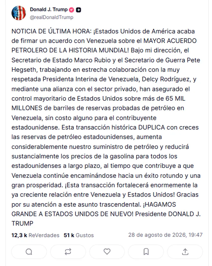 estados unidos asume el control de 65 000 millones de barriles de petroleo en venezuela mediante pacto image