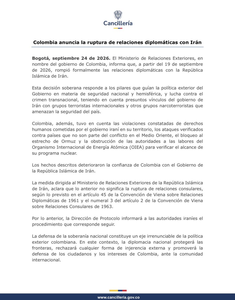 gobierno de colombia anuncia la ruptura formal de sus relaciones diplomaticas con iran x2twitter.com htas fpw0aa pn4