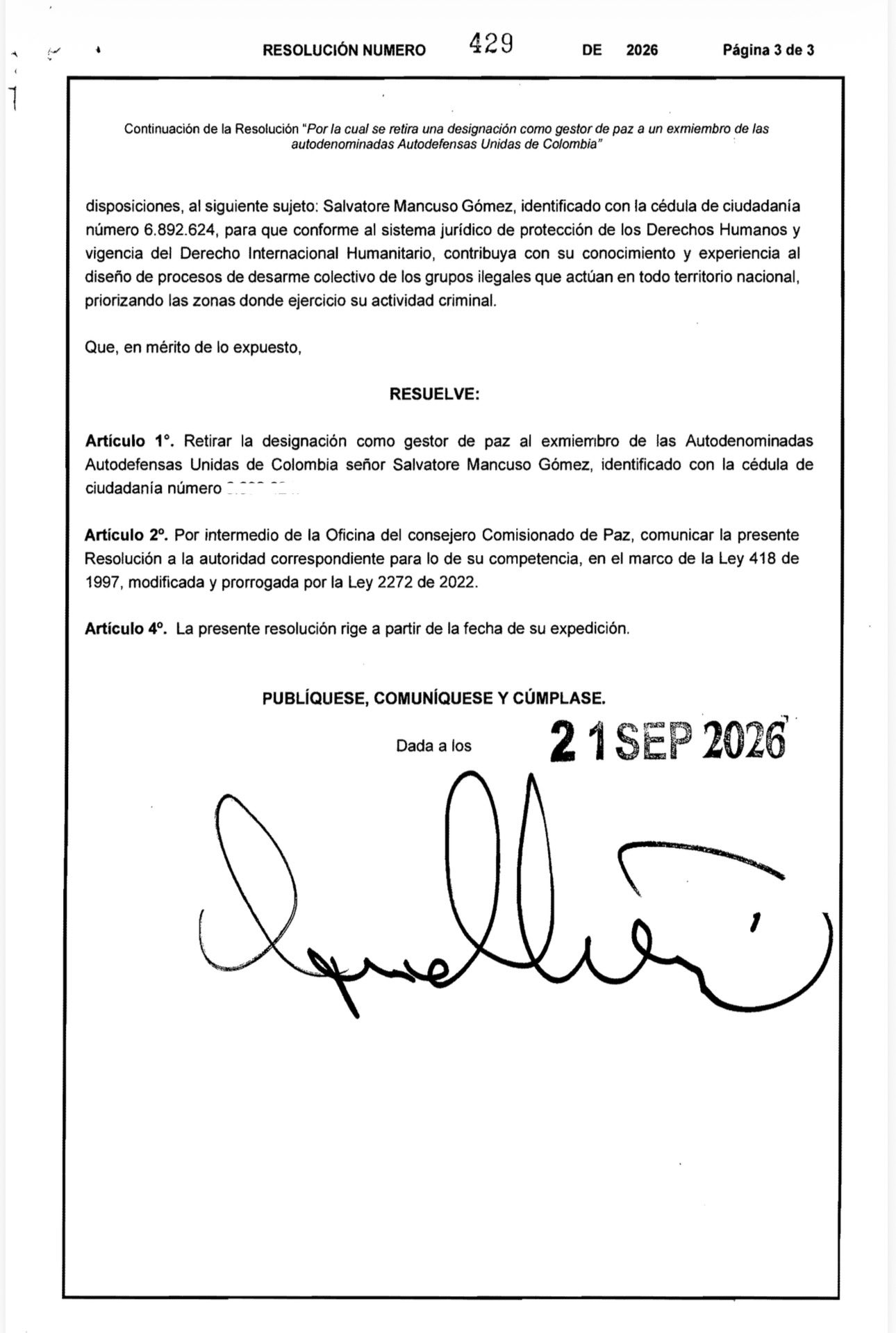 gobierno de la espriella retira a salvatore mancuso como gestor de paz image 1