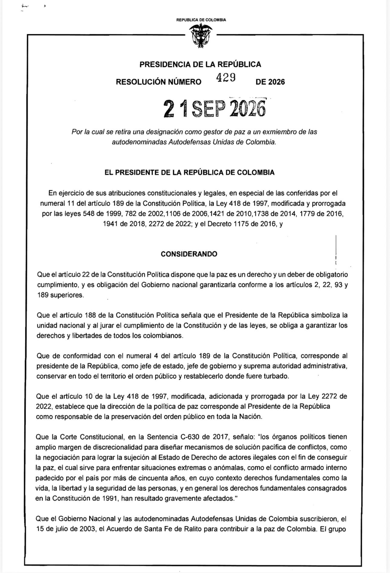 gobierno de la espriella retira a salvatore mancuso como gestor de paz image