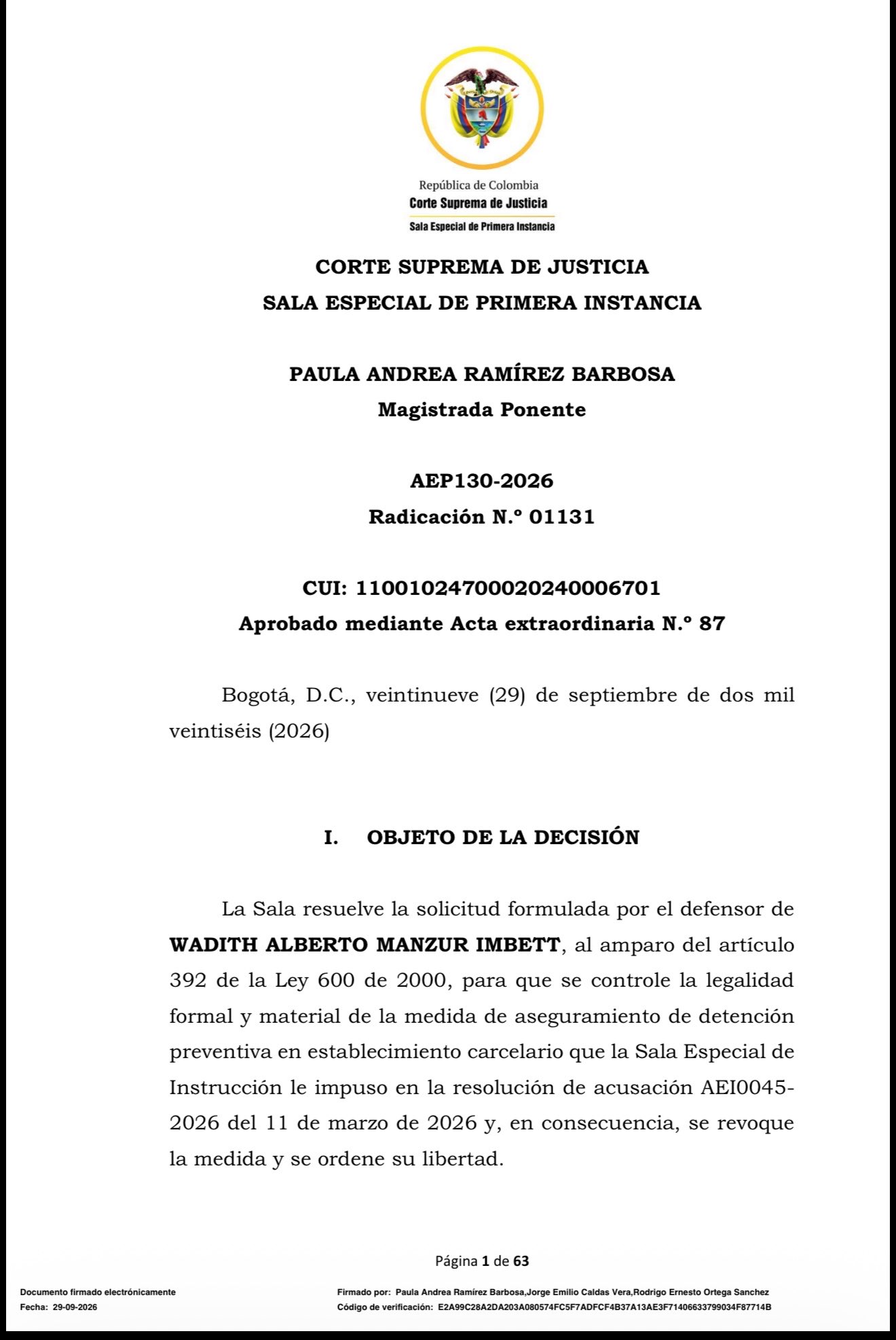 wadith manzur pidio libertad y corte suprema se la niega