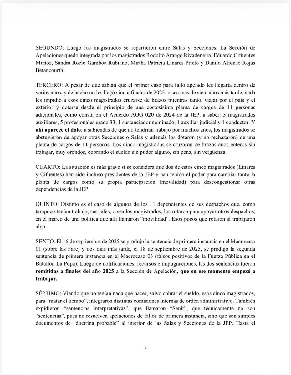 cinco magistrados de la jep son denunciados penalmente por presuntamente cobrar salarios sin resolver apelaciones x2twitter.com
