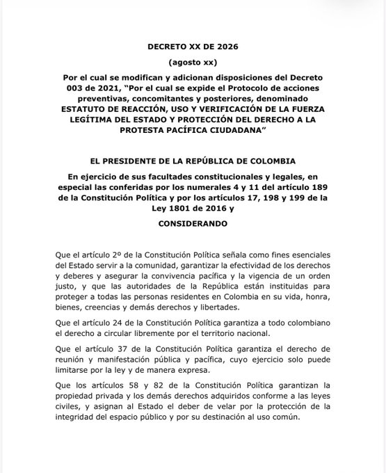 Gobierno de Abelardo De La Espriella redacta decreto para reglamentar las protestas en Colombia 6 gobierno de abelardo de la espriella redacta decreto para reglamentar las protestas en colombia image