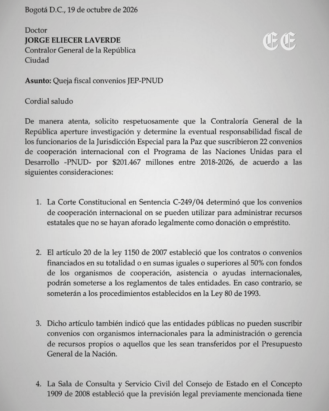 organismos de control investigaran convenios por mas de 200 mil millones de pesos entre la jep y el pnud internacional 5
